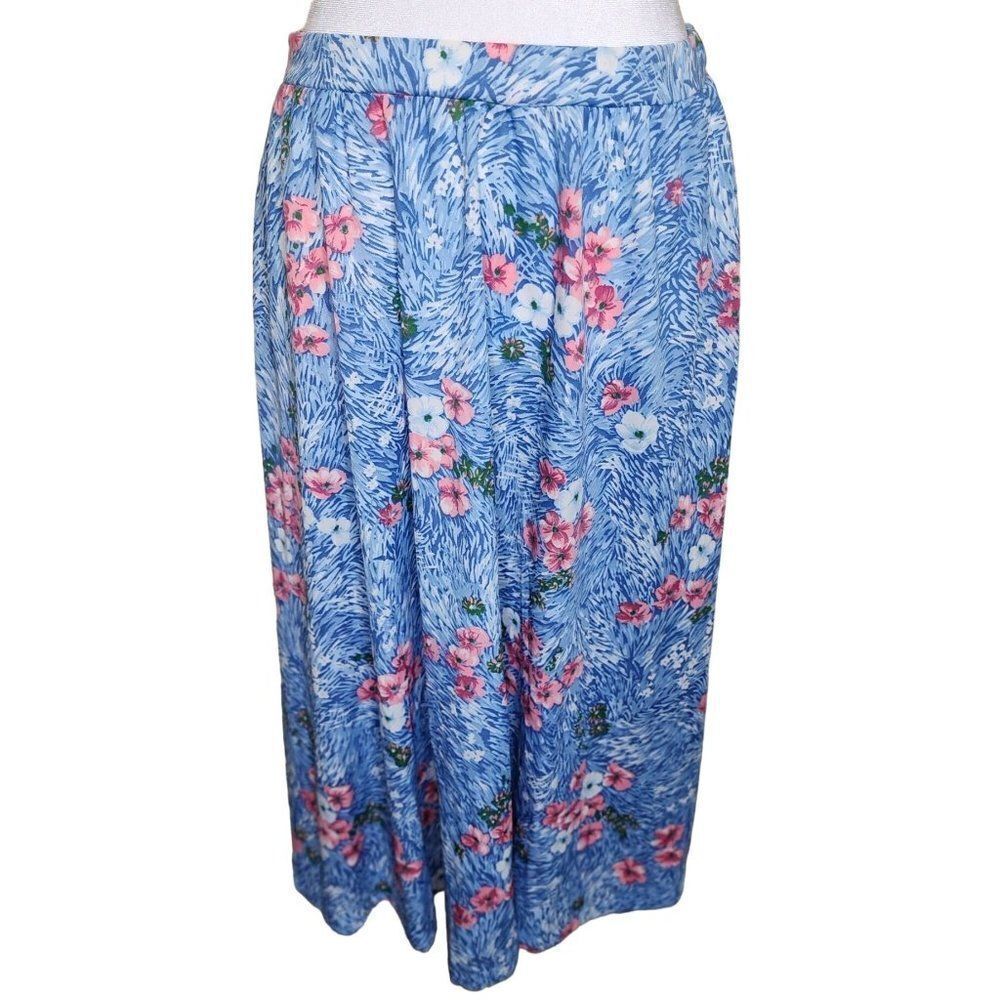 Vintage 80s KoKo Maxi Skirt Hawaiian Tiki Womens Size Medium Blue Floral